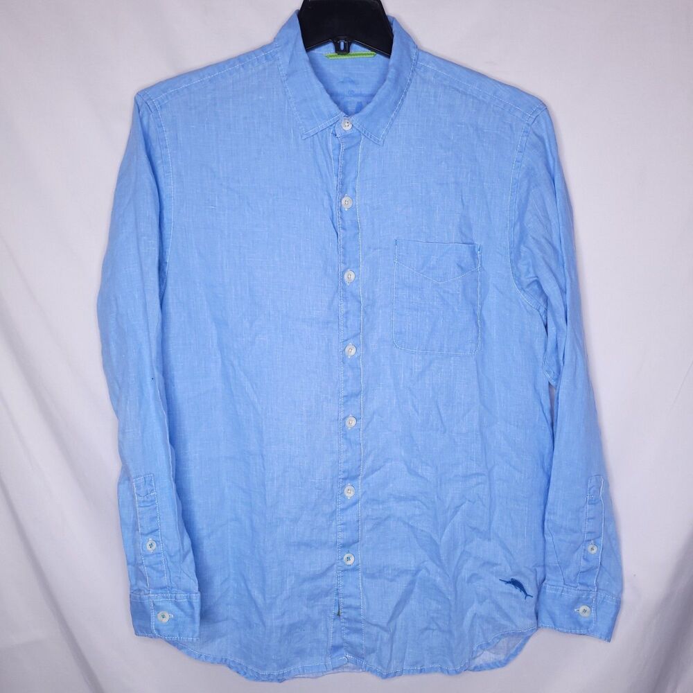 Tommy Bahama Linen Shirt Mens Medium Blue Relax Long Sleeve